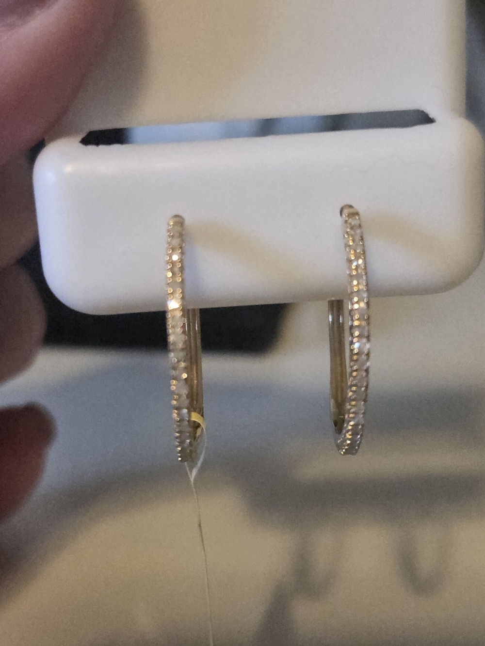 14kt Gold Over Sterling Silver Natural Diamond Hoop Earrings 1 Inch